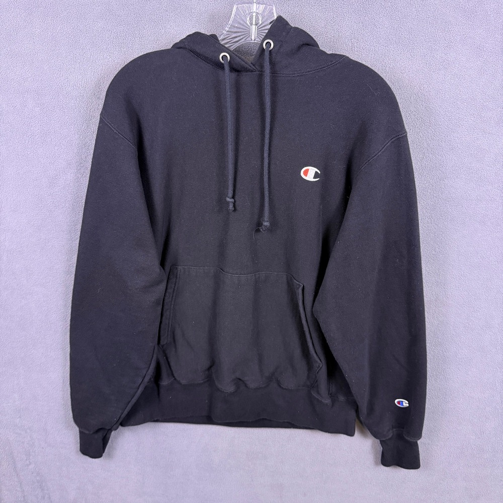 Champion Reverse Weave Hoodie Mens Medium Black Blank Pullover Sweatshirt